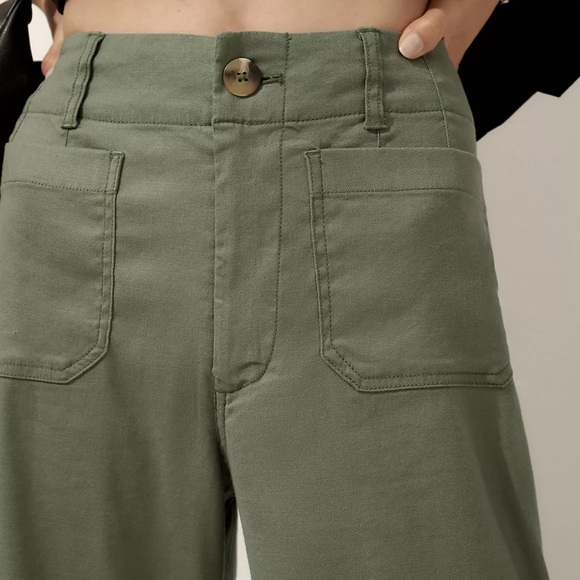 Maeve The Collette Holly Green Linen Viscose Cropped Wide Leg Pants Size 29 - Picture 4 of 15